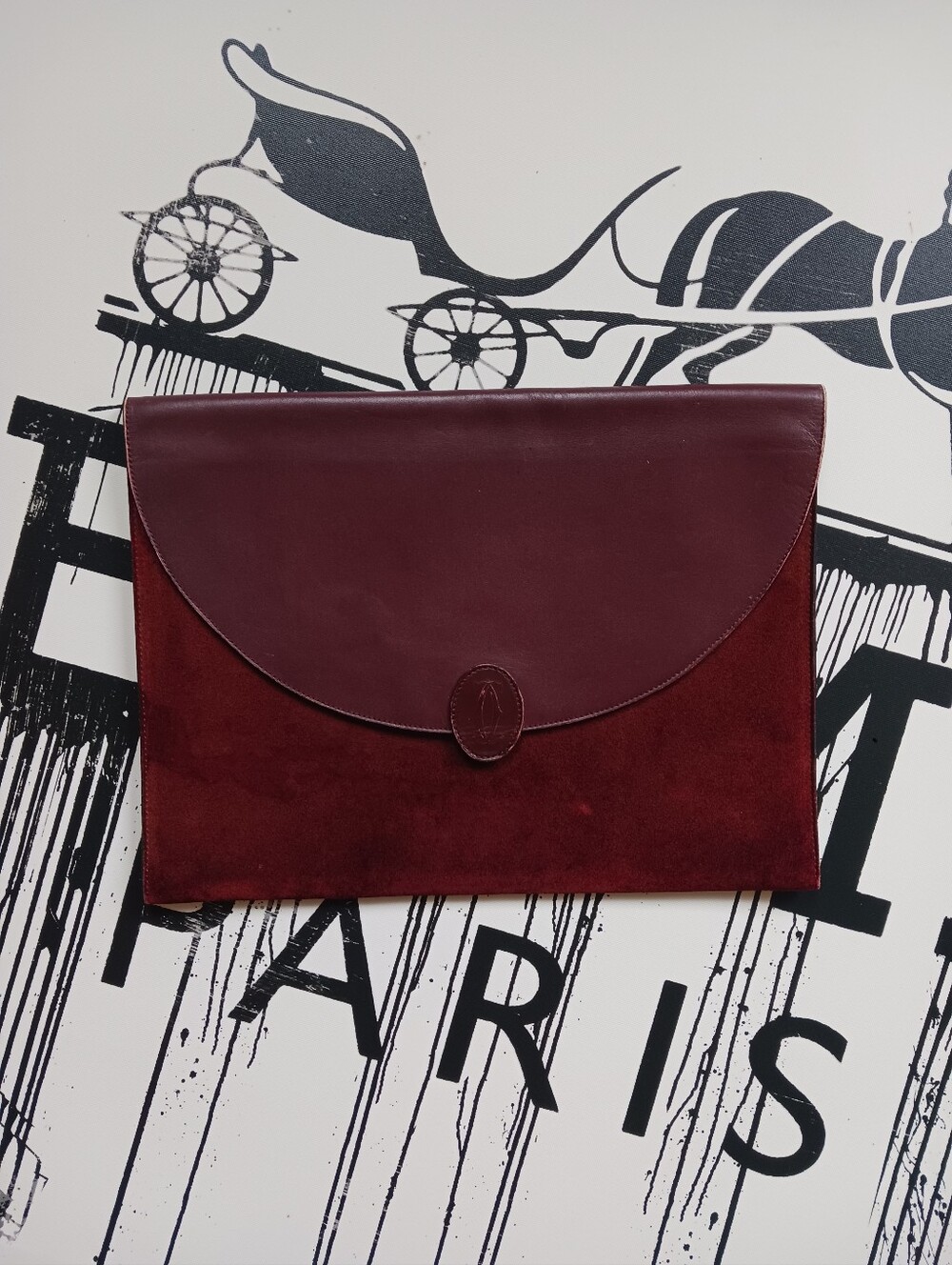 Cartier Must De Cartier Burgundy Suede/ Leather Clutch Bag